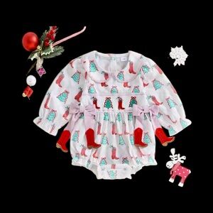 Baby Girls Cowboy Boots Christmas Set Western Boot Infant & Girl’s Bow Romper 6m